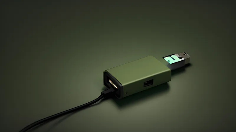 A small glowing USB dongle promising a wide fast light-stream that narrows and stutters partway along