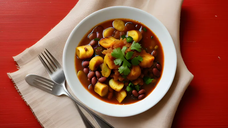 Red red, black-eyed bean stew in red palm oil with fried plantain