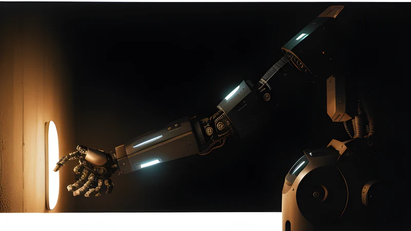 A robot arm carefully adjusting version numbers on a wall of YAML manifests
