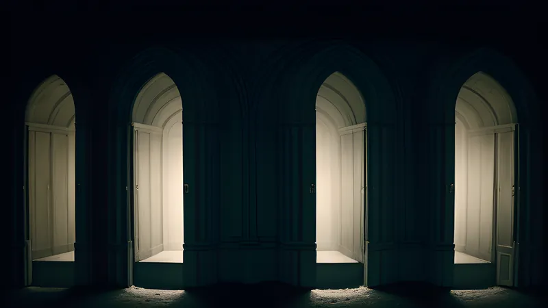 Three glowing vaults connected by streams of light, one of them sitting offsite in darkness