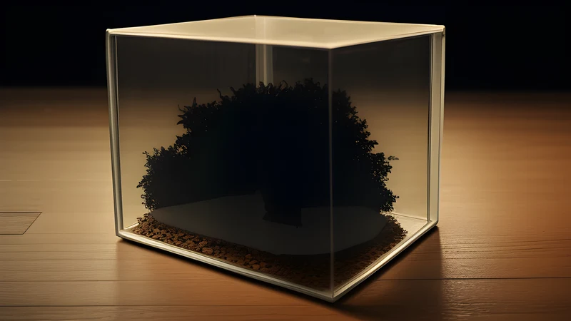 A container running inside a glass box that never touches the floor beneath it
