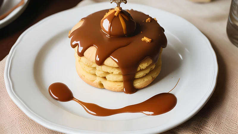 A round pastry ringed with caramel-topped choux buns and piped waves of pale cream across the centre