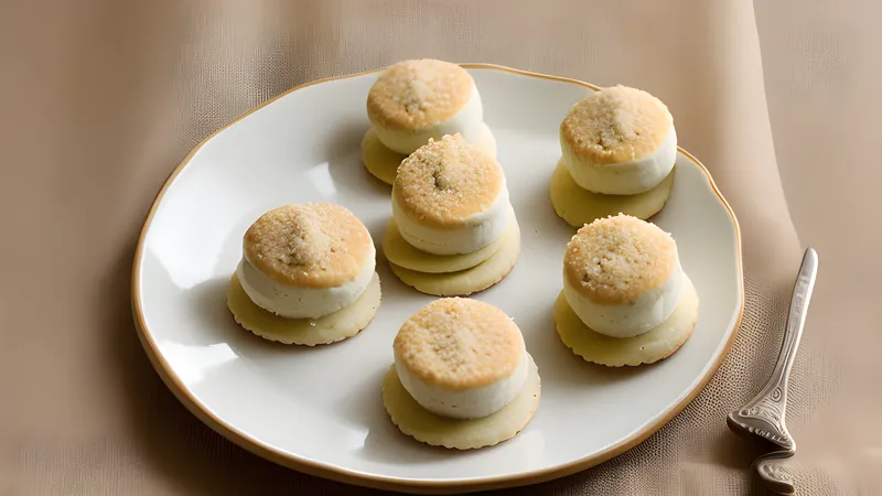 Small pale moulded sandesh sweets on a plate, delicately shaped and lightly golden at the edges
