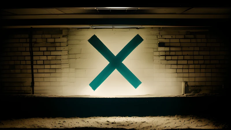 An X of shadow thrown across a brick wall