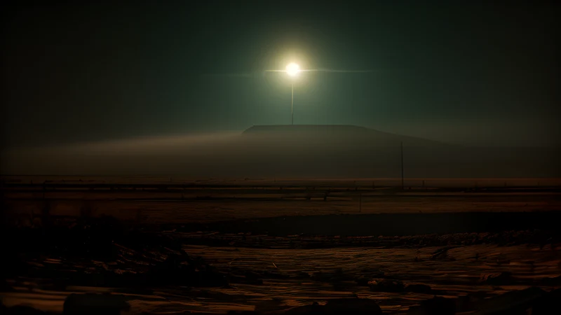 A scorched grey planet surface with saw blades turning in the dust under a low sky