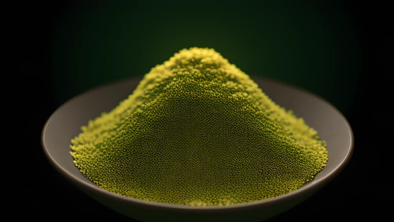 Billions of tiny glowing grains packed efficiently into a few large storage volumes