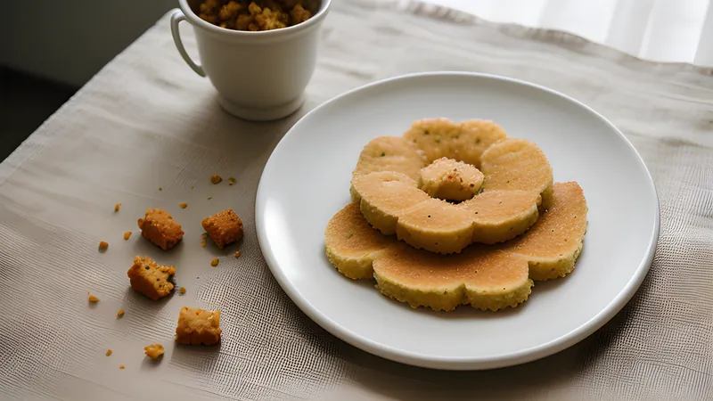 Golden-brown sel roti rings stacked on a woven bamboo plate