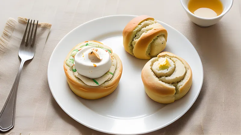 Round cardamom buns filled with almond paste and piped whipped cream, lids replaced on top and dusted with icing sugar