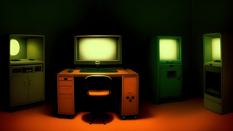 Tiny sprites scattered across a vast green pitch seen from far above, amber phosphor glow and scanlines