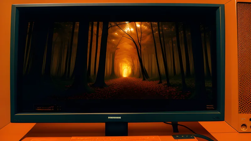 Layered parallax forest depth receding into amber CRT glow