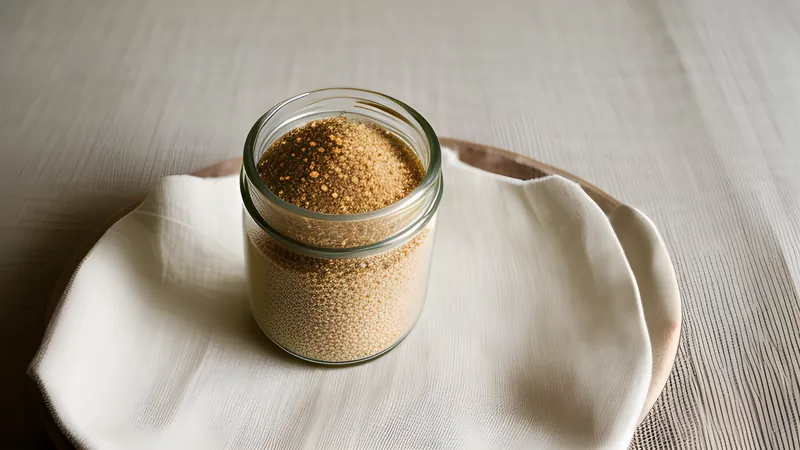 A glass jar of pale, thick fermented shio koji with a wooden spoon resting in it