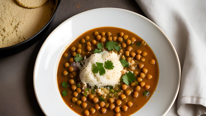 Smooth spiced chickpea-flour stew bubbling in a black clay dish on injera