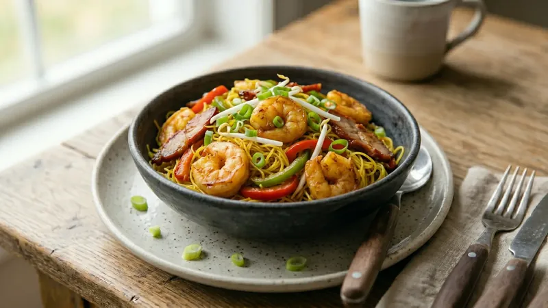 Singapore Noodles with Prawns and Char Siu