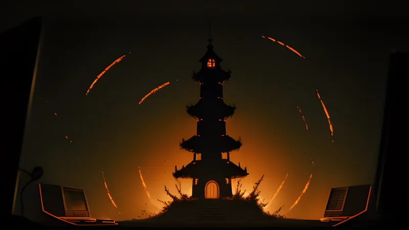 A fanned hand of glowing cards ascending a spiralling stone tower