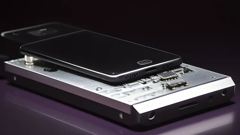 A small invented compact phone slab dwarfed beside a much larger phone slab silhouette