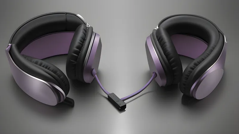 Two invented over-ear headphone forms side by side, one hinge folding flat, one rigid without a fold