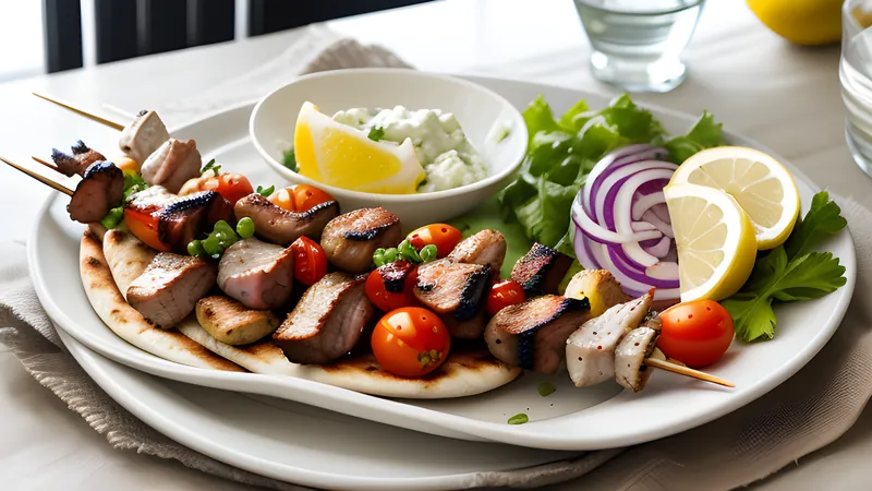 Souvlaki with Tzatziki and Charred Pitta