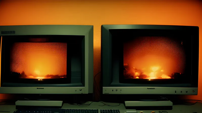 Two joined screens each telling a different story, one sci-fi and one fantasy, in warm amber glow