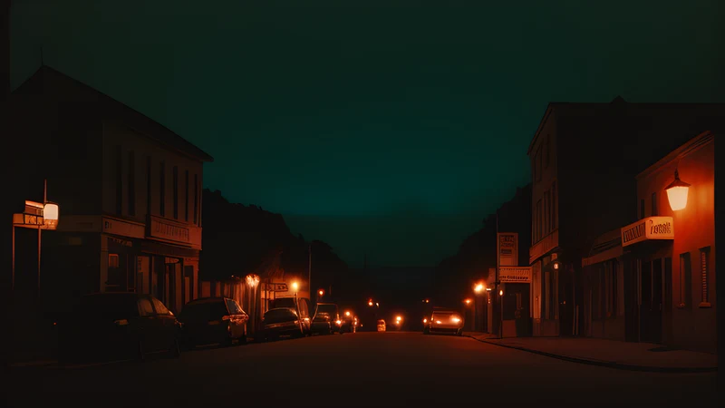 An Italian coastal town at dusk, cliffs above dark water, something coiled in shadow