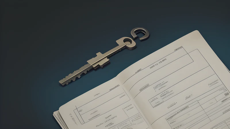 A stamped and signed travel document in front of a wall of individually pinned door keys