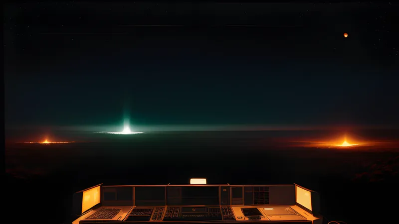 A glowing tri-faction battle line converging on a distant space station