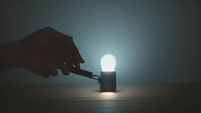 A reaching glowing hand pulling back from a bright separate module toward a single sturdy central vessel of light