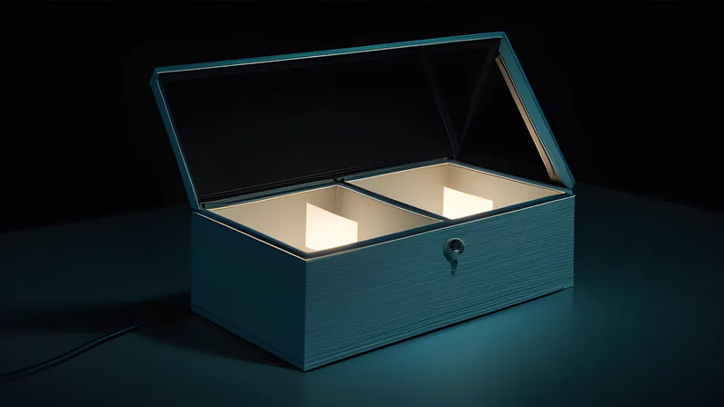 A polished glowing NAS enclosure beside a bare open-frame board build, both cradling stacked glowing drive shapes
