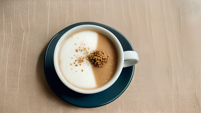 A stream of frothy milk tea being poured between two metal cups