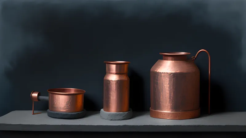 A small clay jar holding a copper cylinder and iron rod resting on a museum plinth, ancient Mesopotamian setting