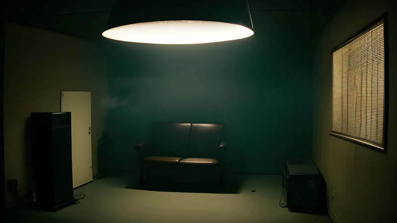 A chapel interior lit by a shaking hand-held lamp