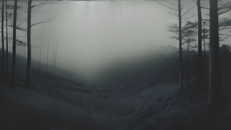 Faint pale lights drifting along a wooded Appalachian ridgeline at night under a dim sky