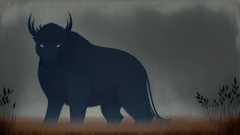 A shadowy beast rising from a murky Australian billabong among reeds