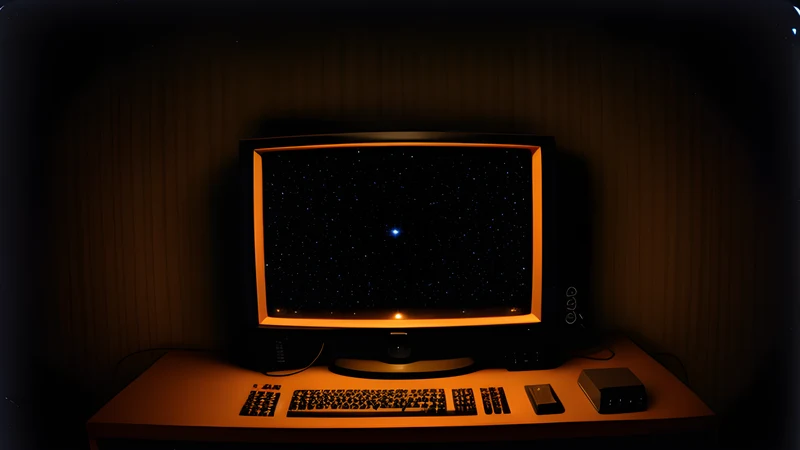 A vertical starfield of bullet lines streaking upward through amber CRT glow and scanlines