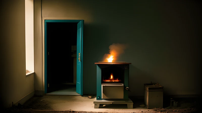 A crematorium furnace door with a small comb resting on the handle
