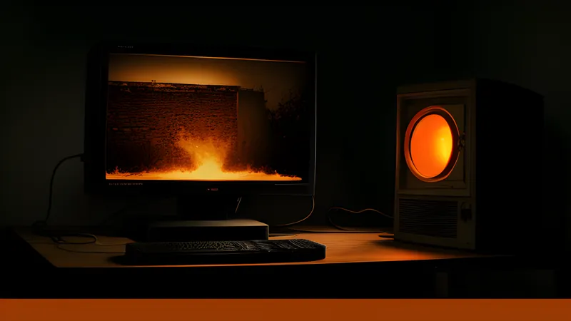 A download progress bar crawling across a dark screen, amber CRT glow and scanlines