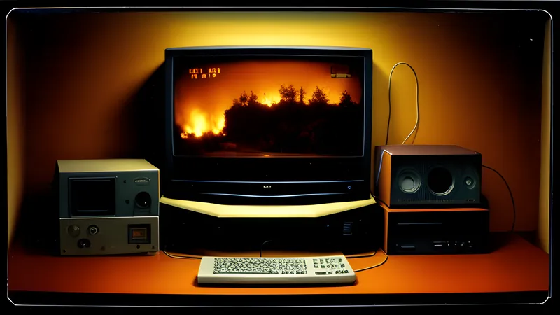 A premium game box balanced on an old set of scales, in CRT amber glow