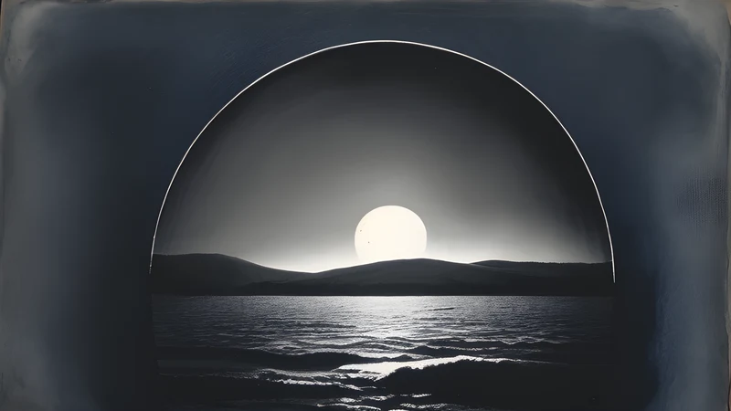 A solid domed sky arching over a flat earth with a band of waters held above it, old engraving style
