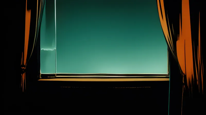 A black-gloved hand parting a beaded curtain over a spill of coloured glass