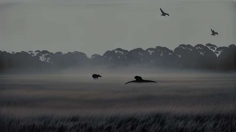 Emus scattering across a dry Australian field before soldiers with a mounted machine gun in 1932