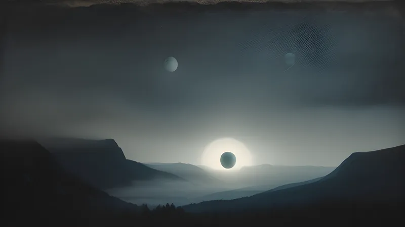 Glowing pale orbs hovering over a dark forested Norwegian mountain valley at night