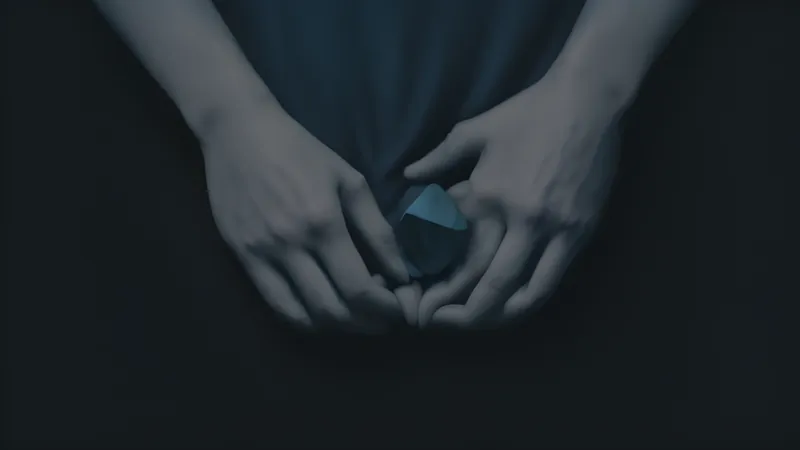 A deep blue diamond glinting on black velvet with shadowed hands reaching toward it