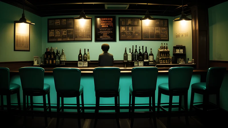 The interior of an East End pub with two empty wooden chairs at a table