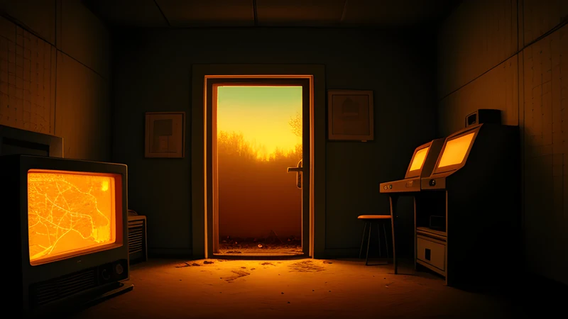 A locked door with a glowing keyhole set into a grid of map cells