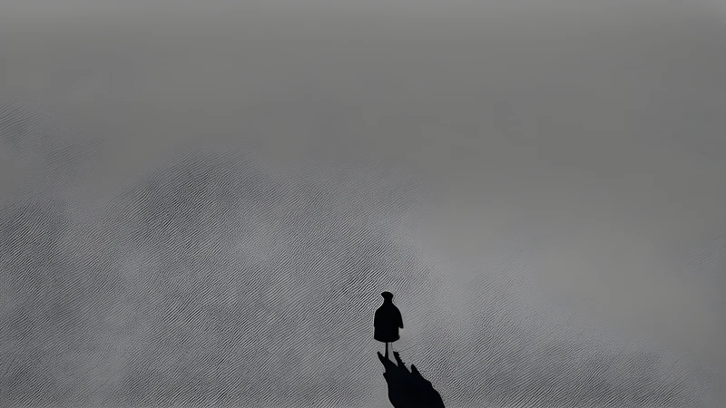 Vast geometric desert lines seen from above, a lone hummingbird figure etched in the plain