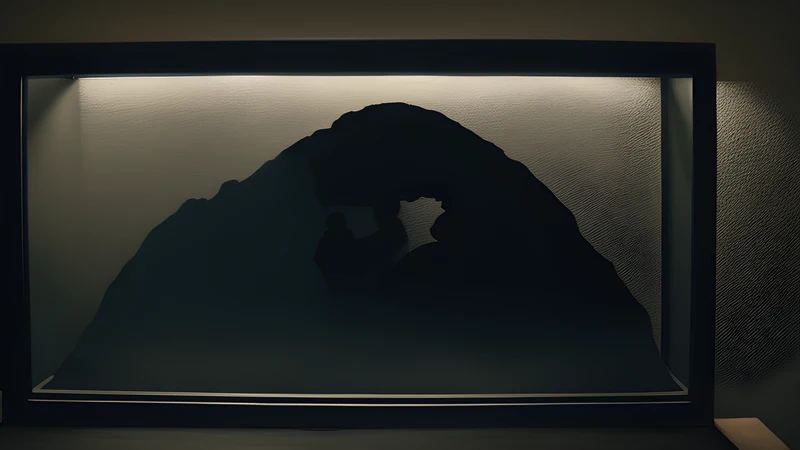 An elongated three-fingered figure lying in a dusty museum display case under tabloid lighting