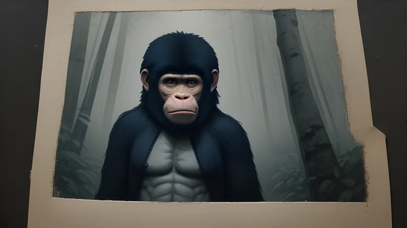 A small upright ape figure glimpsed through dense Sumatran jungle