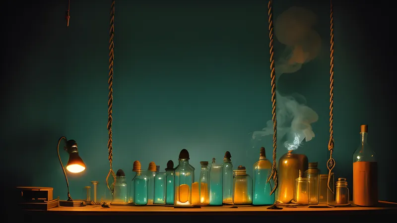 A laboratory of glass jars and leather straps lit by a single swinging bulb
