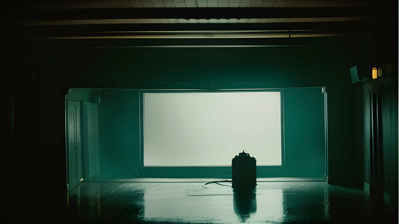 A rain-lit porch at night, a figure in military fatigues standing motionless just outside the light
