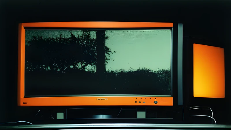 A floating diamond waypoint marker hovering over a featureless dark plain, amber CRT glow