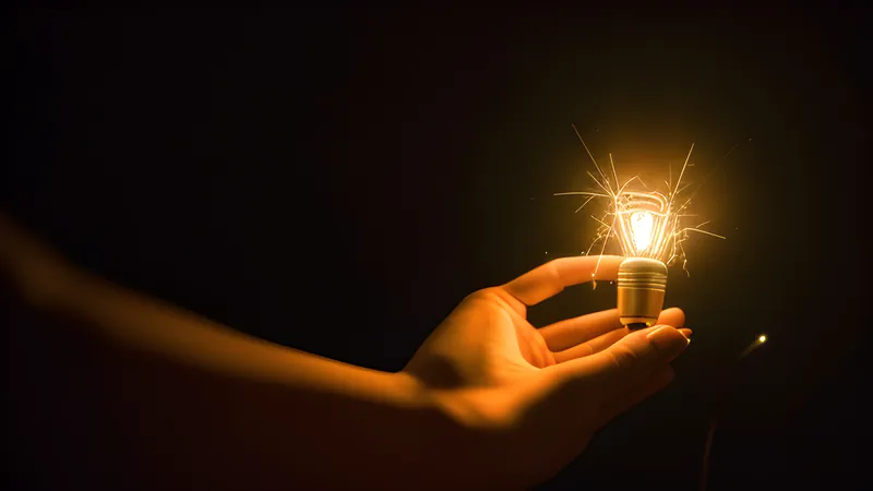 A small glowing circuit board cradled like a spark of light in open cupped hands